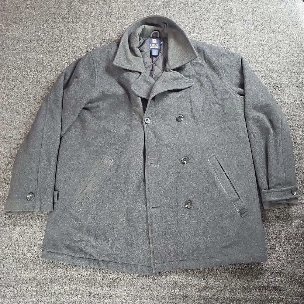 Chaps‎ Polo Ralph Lauren Jacket Mens Large Black Gray Wool Blend Lined Coat